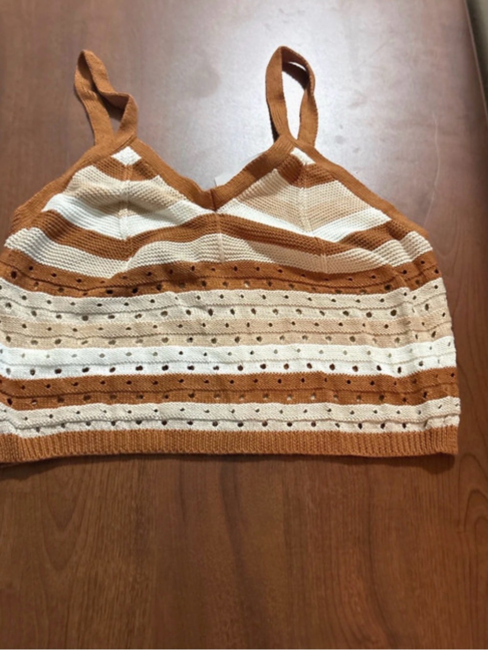 Striped Knit Cropped Cami Top in Camel & Cream